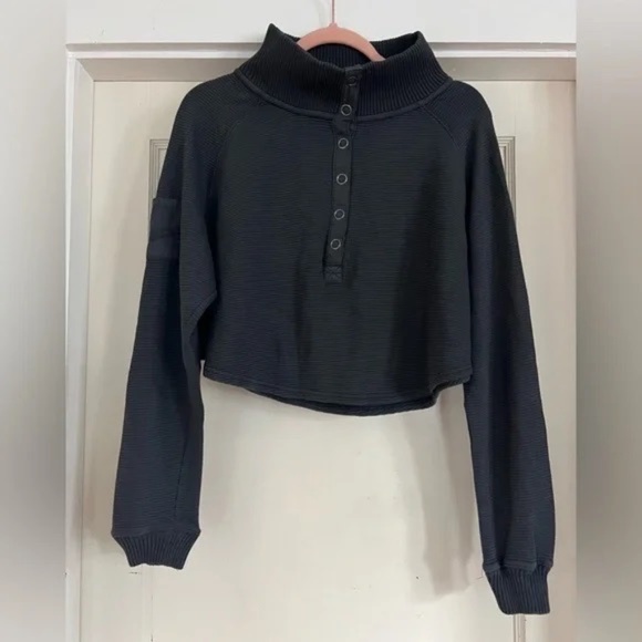 FP Movement So Fly Cotton Henley Top Gray Medium Long Sleeve Oversized - Picture 4 of 8